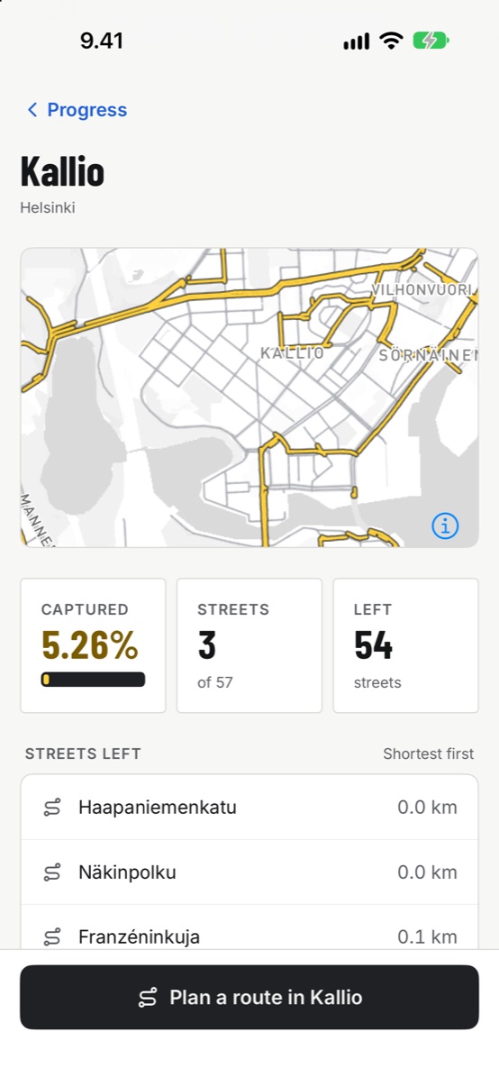 Kallio district screen with streets left to run