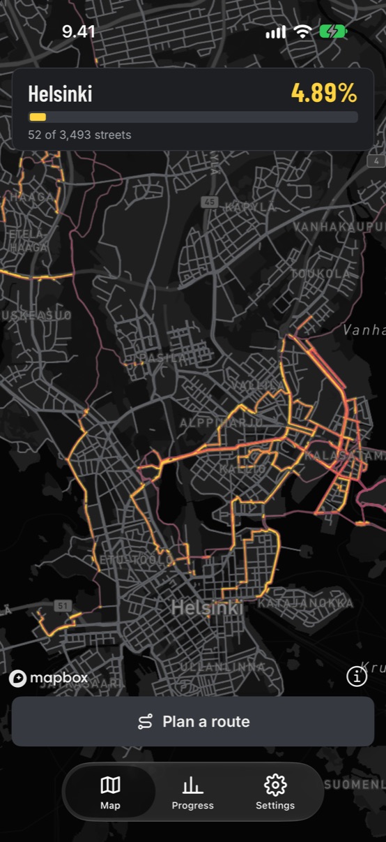 Map tab in dark mode
